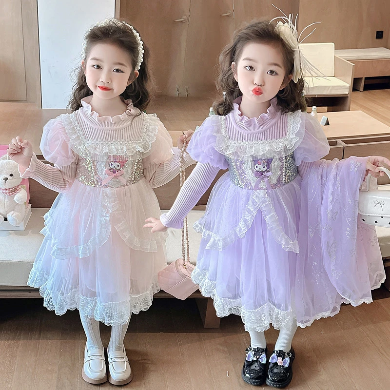 女童库洛米公主裙3-6岁女宝裙子秋冬款小女孩生日儿童冬季连衣裙