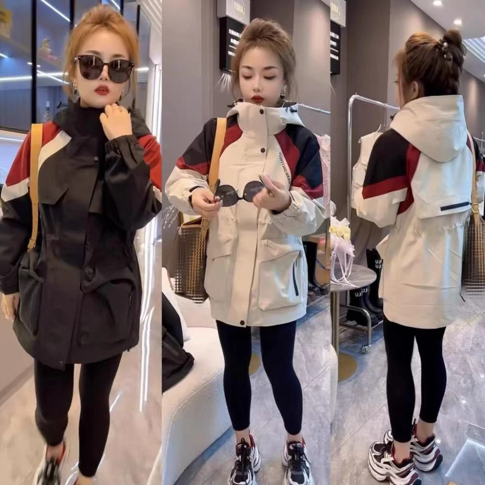 欧货新款连衣外套洋气时尚撞色收腰休闲上衣2024年秋季冲锋服外衣