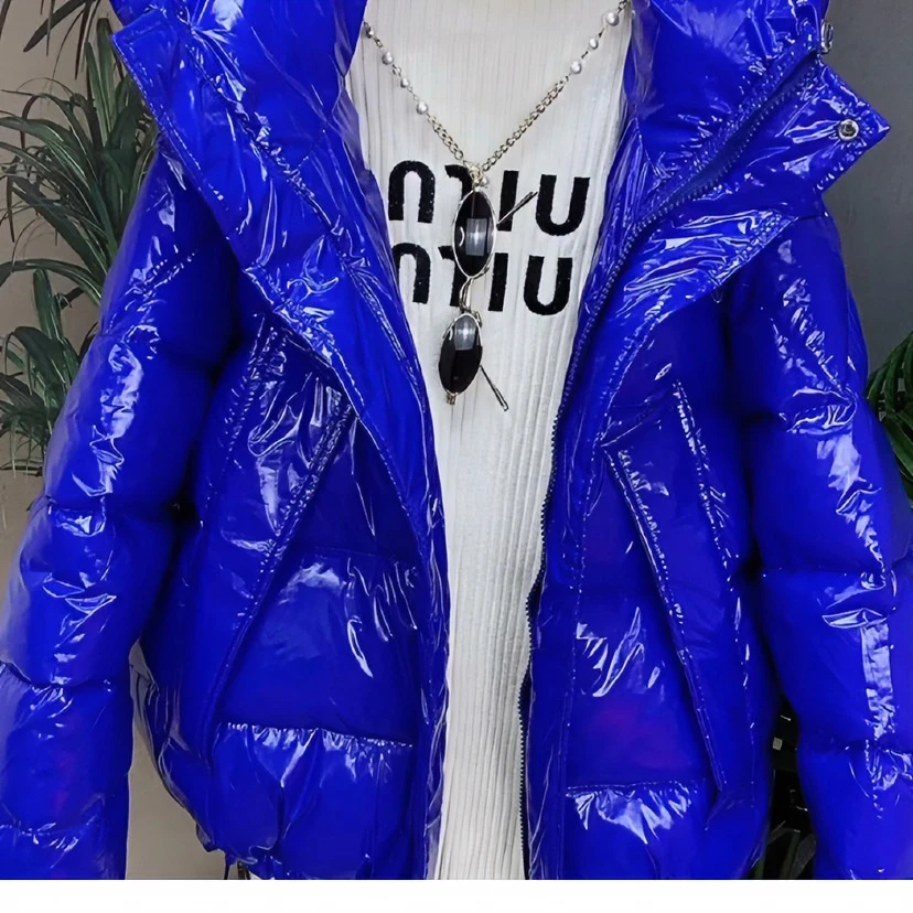 免洗蓝色棉衣女短款棉袄2024冬季加厚面包服小个子棉服韩版外套冬