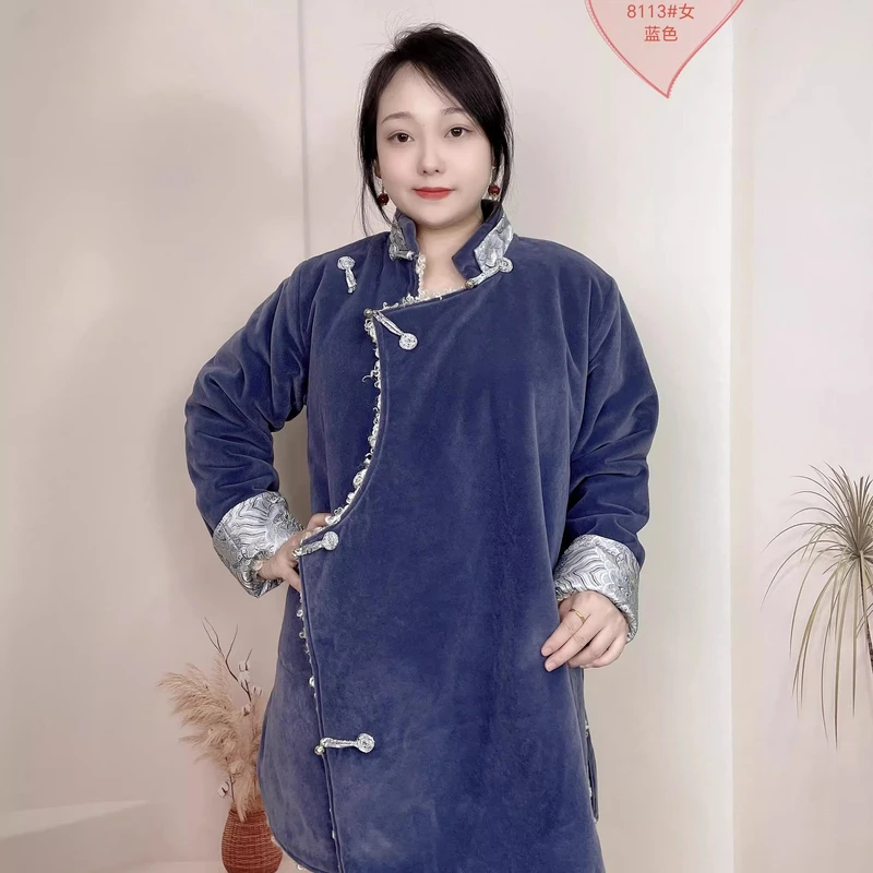 2024新款藏族服装舒适冬装绒毛中长款手工扣藏装女款冬季棉衣藏服