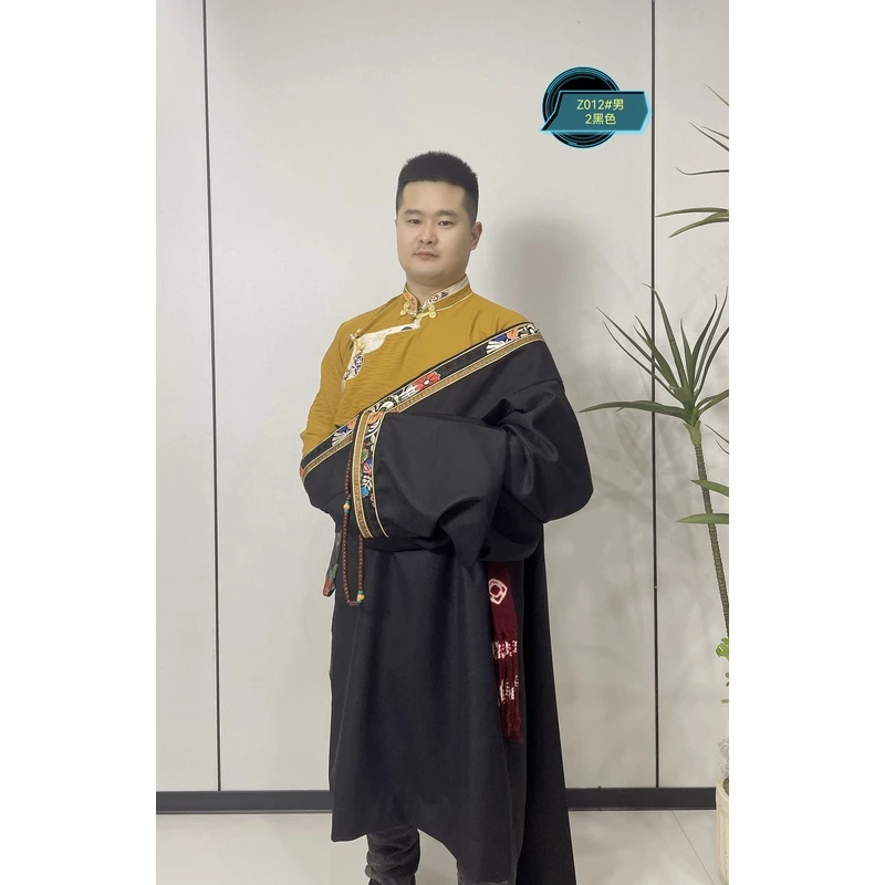 2024新款藏装藏服西藏民族风印花男士藏袍名族舞蹈服长袍真袍外袍