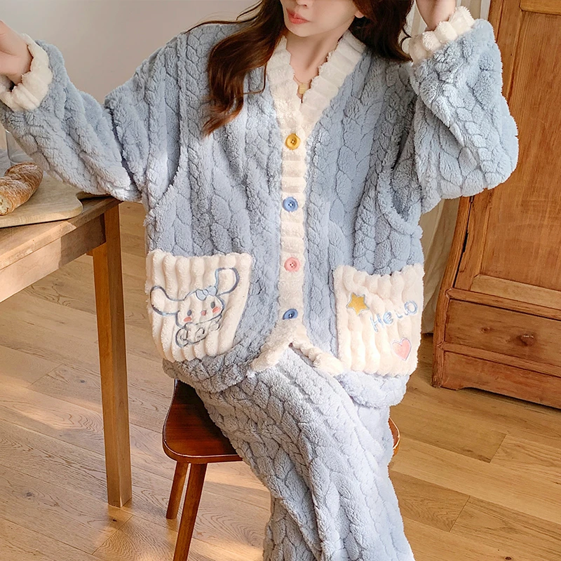 珊瑚绒月子服秋冬季产后孕妇睡衣冬天孕晚期外穿加厚加绒哺乳喂奶