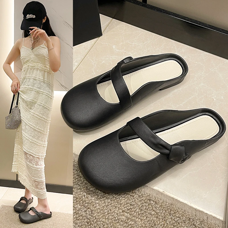 2024夏季新款超软一脚蹬懒人鞋外穿时尚轻便平底单鞋小香风女凉拖