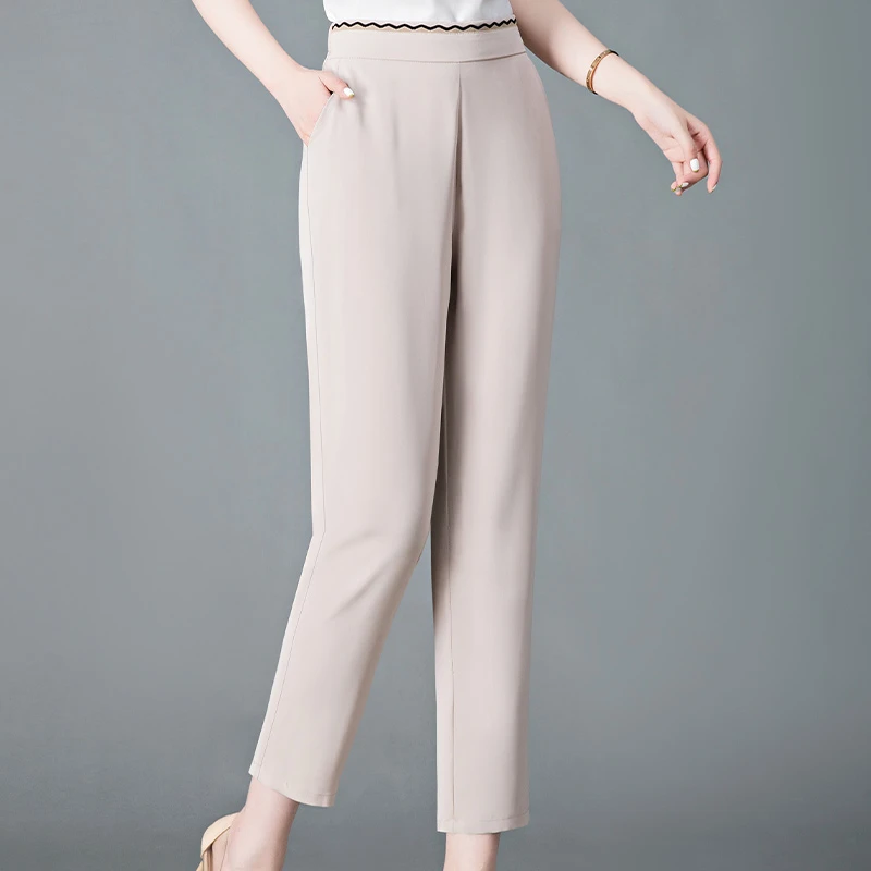 中年妈妈夏装裤子九分薄款宽松休闲外穿直筒裤女40-50岁夏季休闲