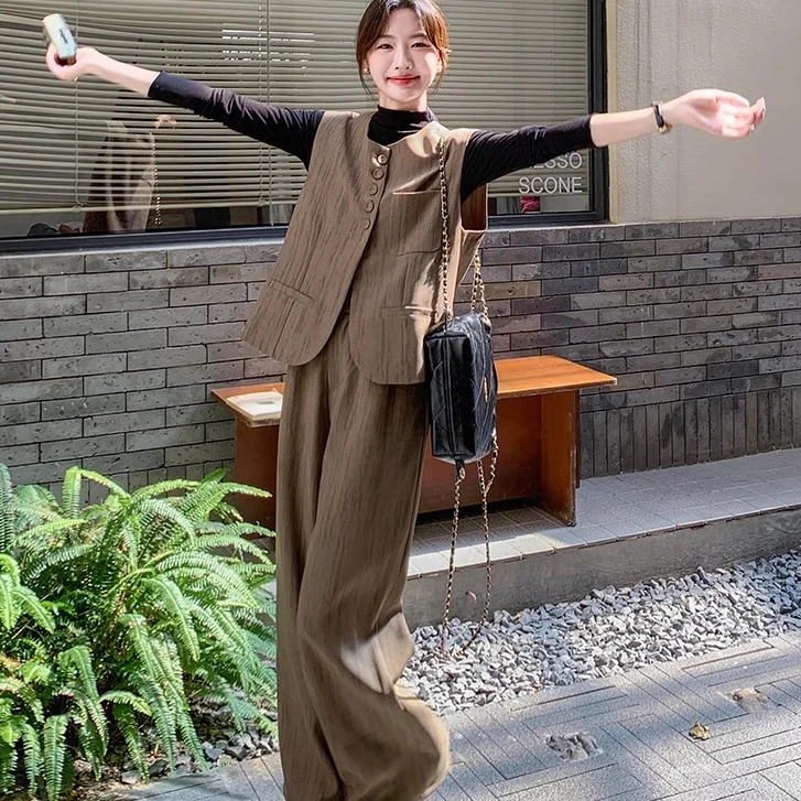 2025新款马甲套装宽松显瘦背心阔腿裤两件套休闲气质马甲长裤套装