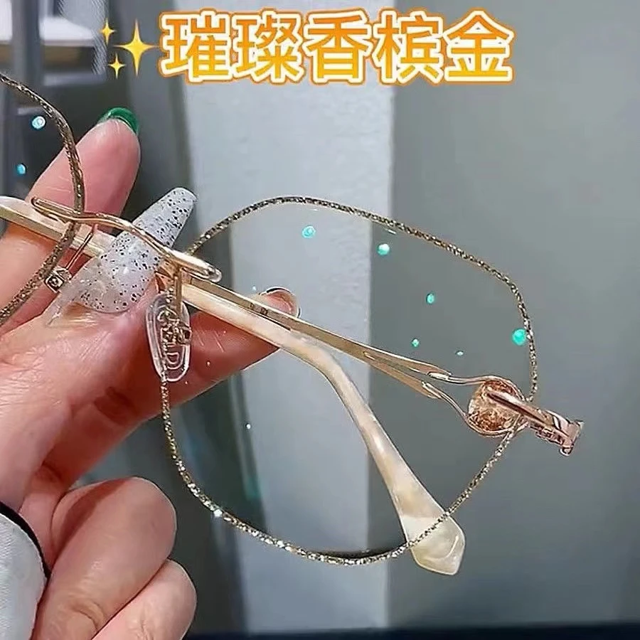 老花镜女士5060岁多边形无框钻石切边防蓝光远视镜新款老年人眼镜