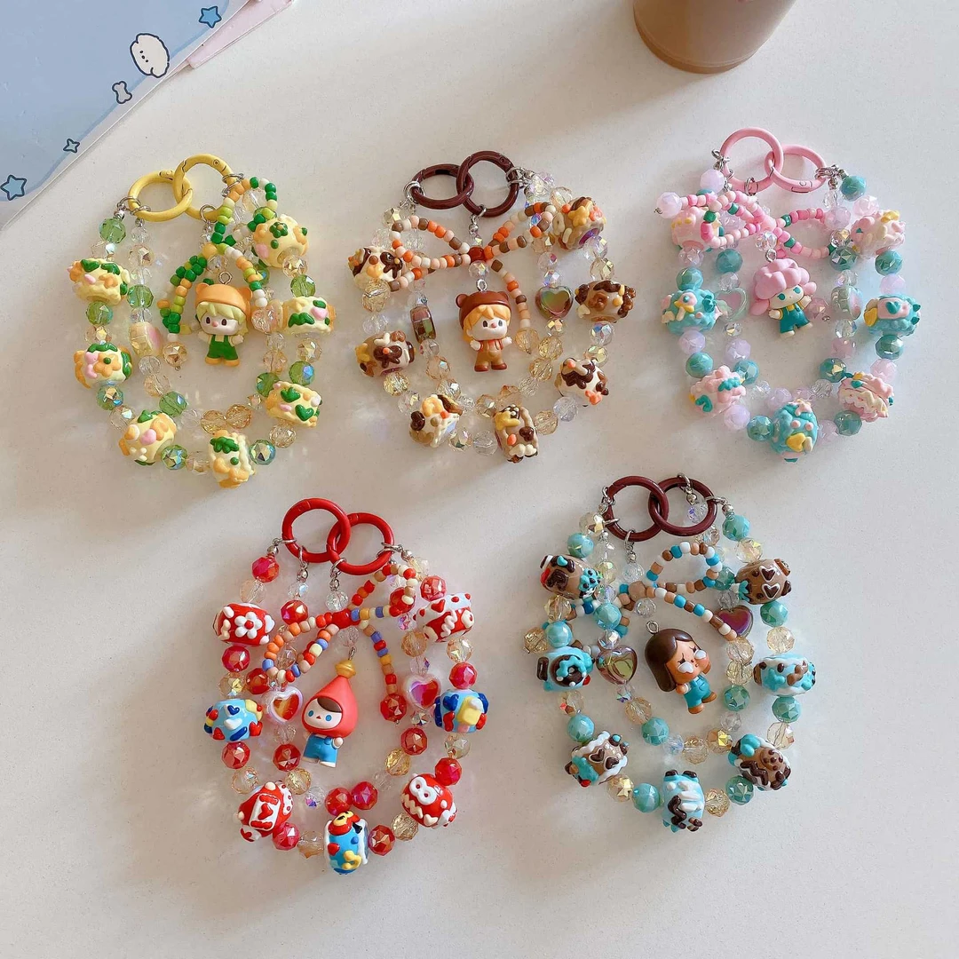 萌粒串珠手机链泡泡玛特樱花甜心公仔DIY挂件钥匙扣包包汽车挂饰