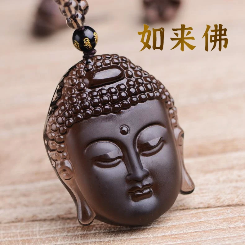 【佛头】天然冰种黑曜石释迦牟尼佛头 大日如来佛头项链 送礼自戴