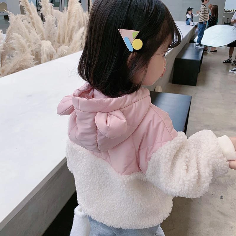 加绒加厚女童羊羔毛儿童连帽上衣宝宝洋气童装2023冬装新款外套潮