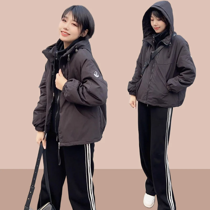 2024秋季新款轻薄夹克显瘦短款冲锋衣上衣韩版双层连帽外套小个子