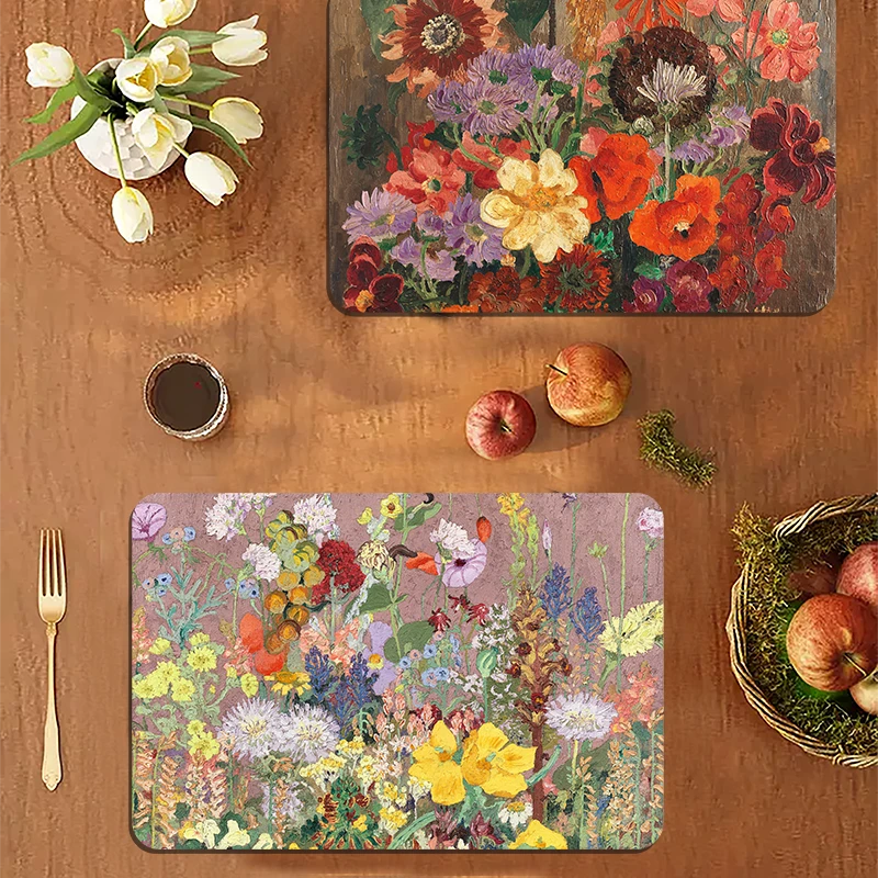 简约红玫夏花台面家用吸水速干防滑沥水垫吸水科技绒鼠标垫沥水垫