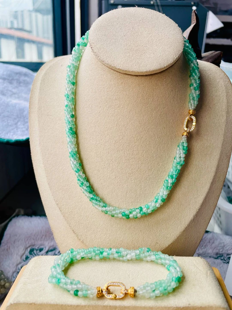 卡3.3毫米2024小众新款独龙玉高品四股麻花项链手链三种风格配戴