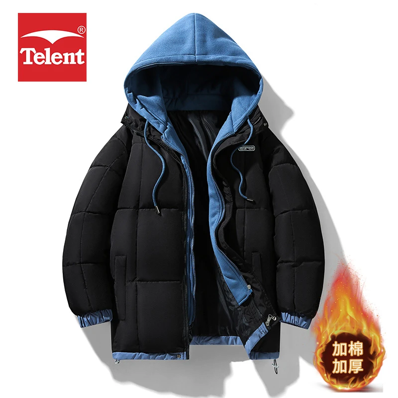 Telent/天伦天假两件潮牌棉衣男女款休闲百搭潮流时尚连帽棉袄男