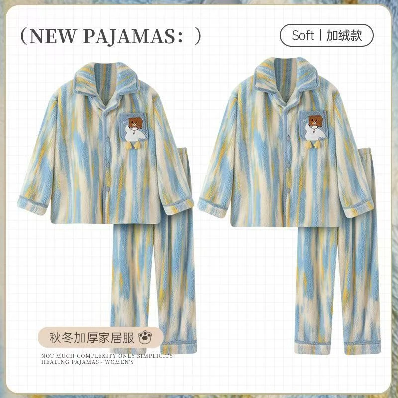 新款男士蜡笔小新情侣睡衣女秋冬季珊瑚绒加绒加厚冬天家居服套装