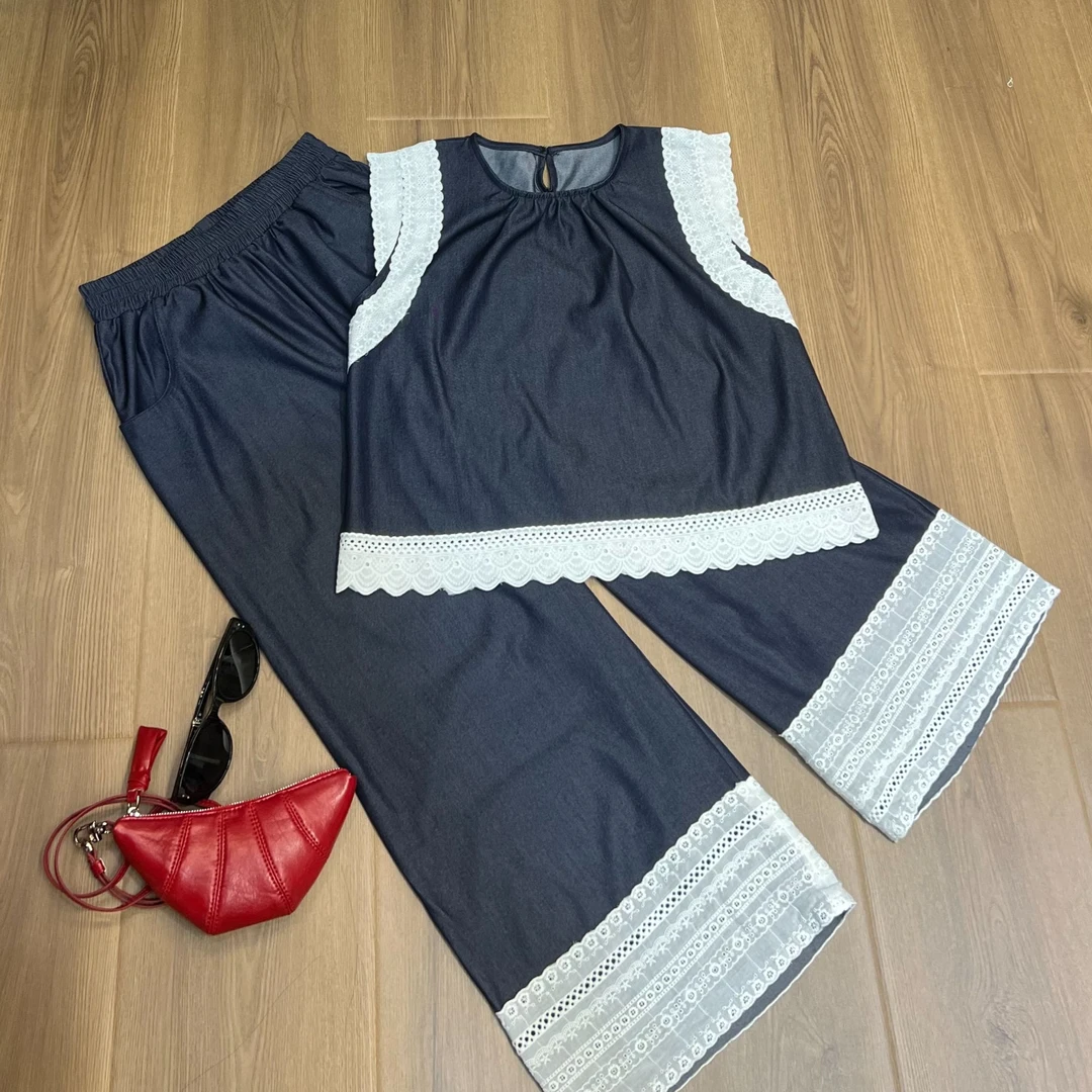 【云月】夏季小个子小众轻薄舒适时尚简约拼接休闲女款套装 241521