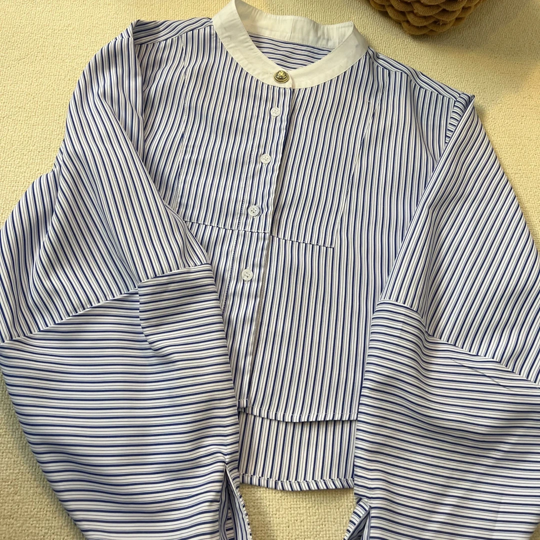 【木木】韩里韩气百搭条纹显瘦减龄衬衫