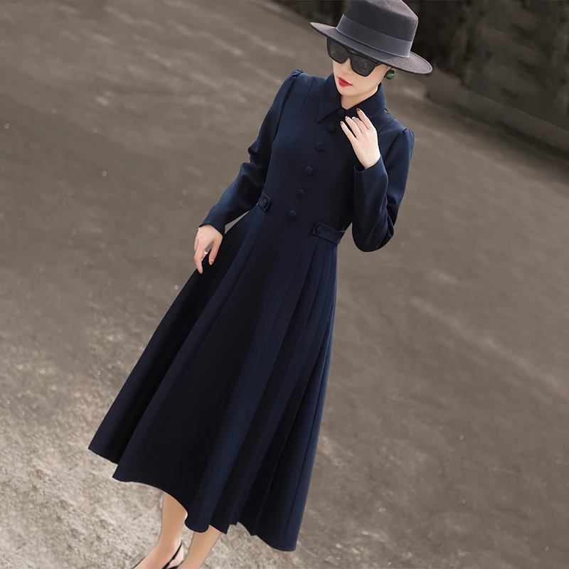 MEXCOCO/兰瑟儿秋冬季新款气质通勤腰扣显瘦衬衫领连衣裙M4WL2216