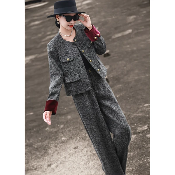 MEXCOCO/兰瑟儿兰瑟儿冬季新款气质名媛拼接阔腿裤套装女M4WO0613