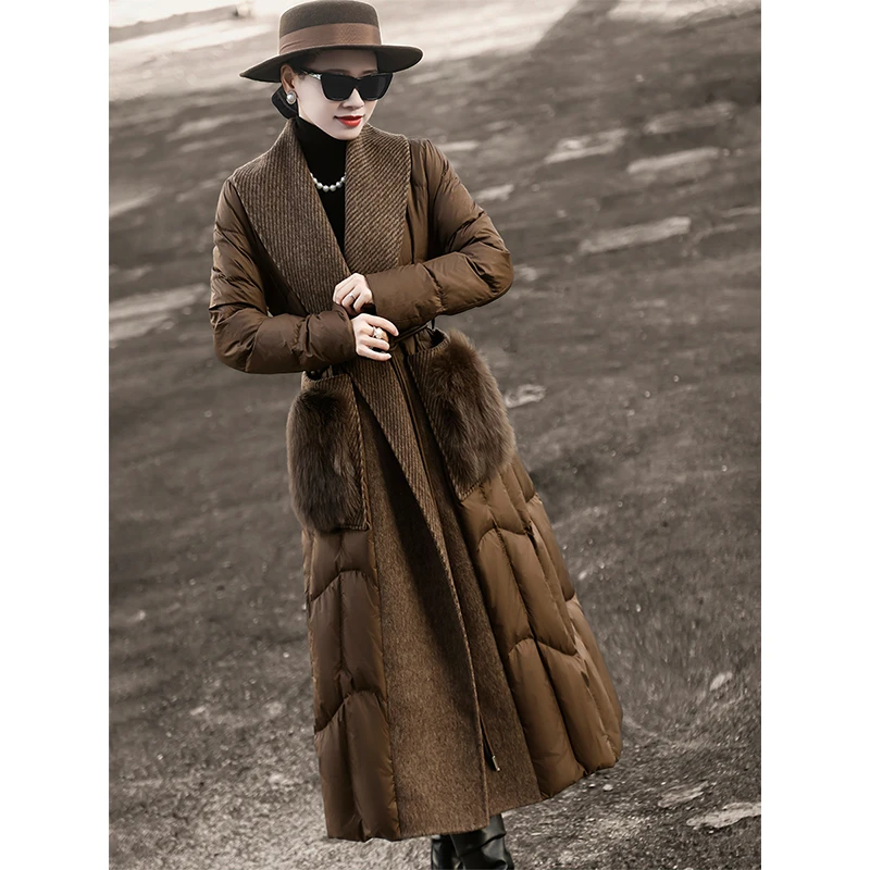 兰瑟儿秋冬新款气质高级感毛呢白鸭绒保暖羽绒服外套女M4WE0296