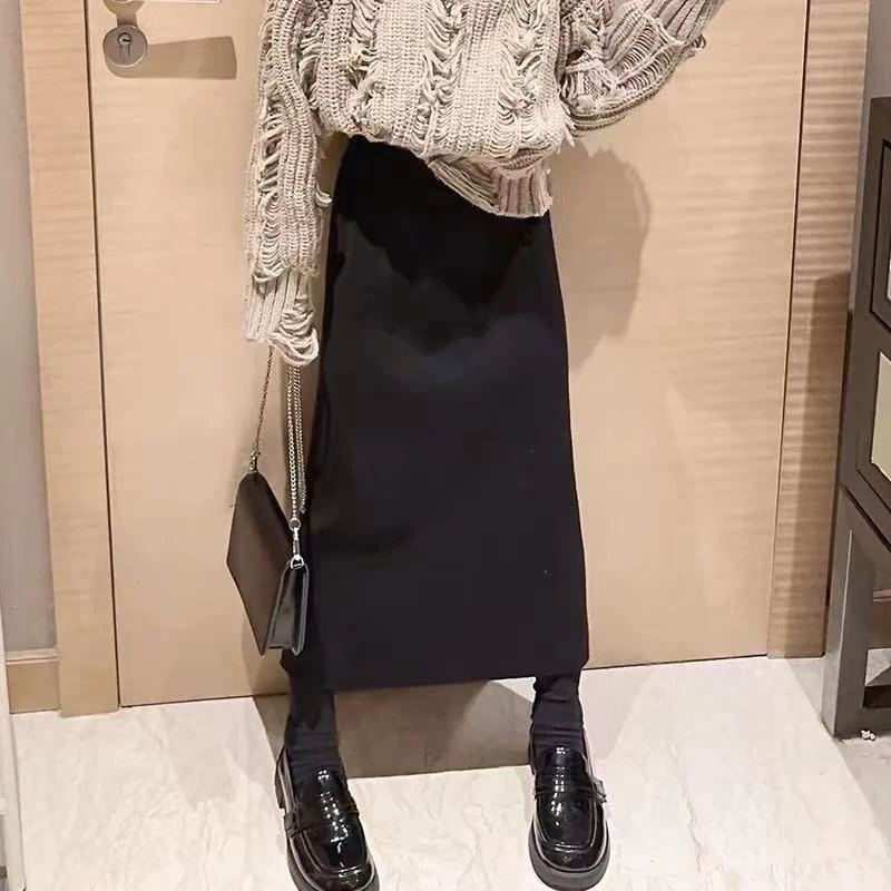 韩版中大童半身裙秋冬款针织裙子儿童装长裙潮流一步裙