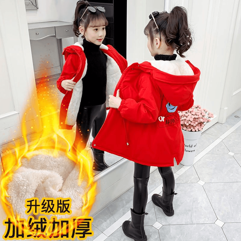 女童风衣2023新款外套洋气中长款儿童韩版儿童加厚秋冬时髦上衣