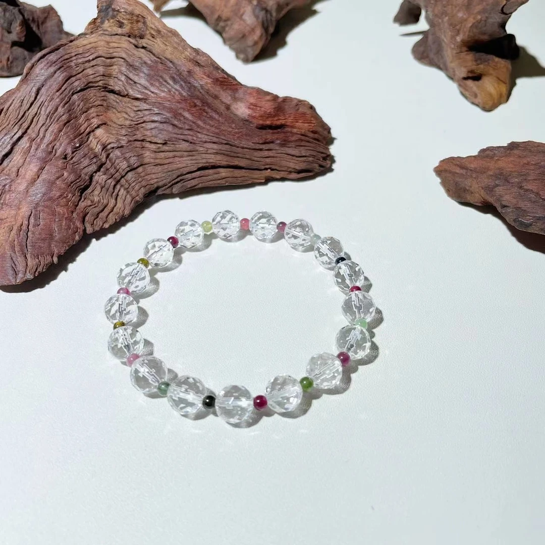 【耿总珠宝】天然白水晶切面可消磁碧彩玺手串8多样性发一C5116