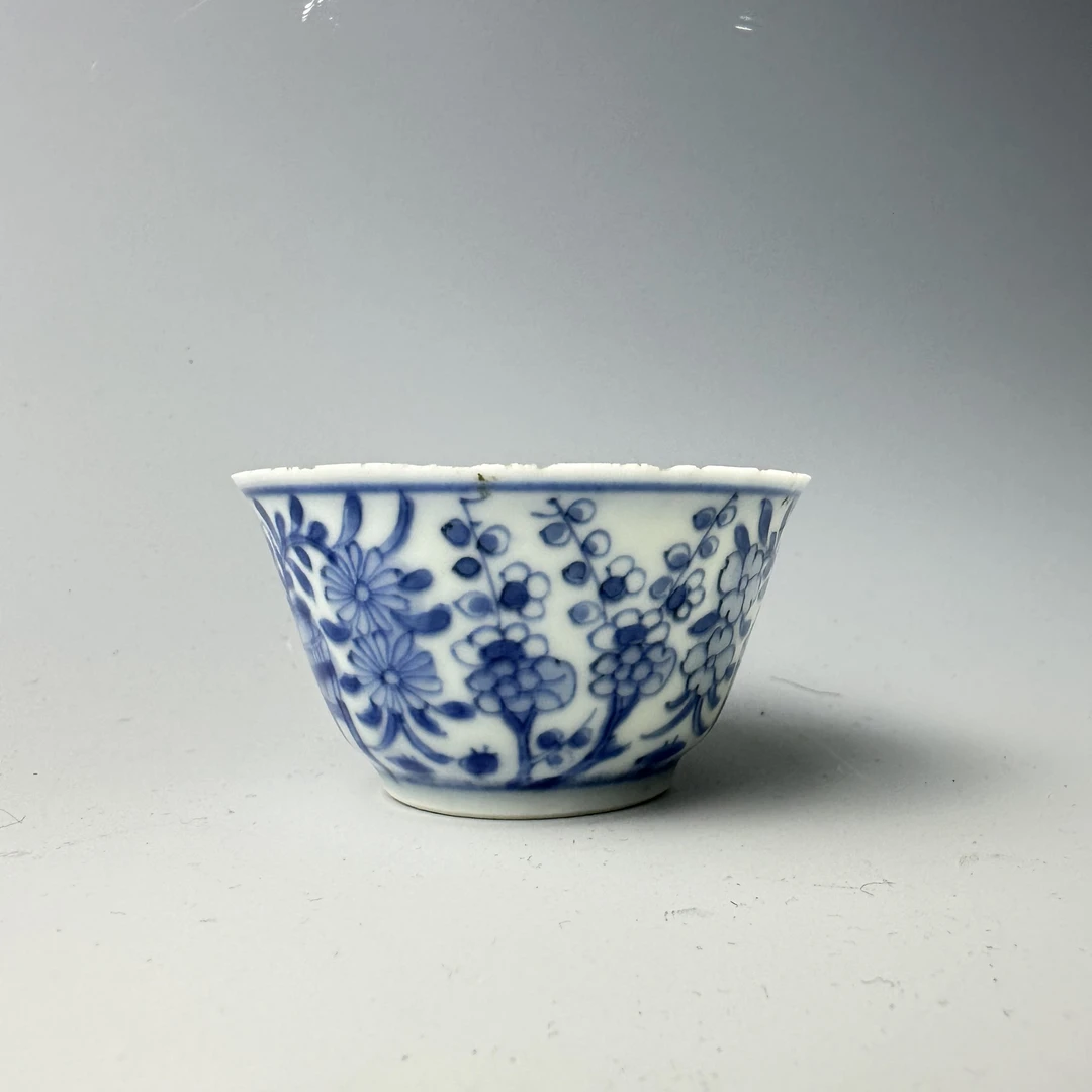 朝2/清康熙/C622060/青花花鸟纹瓷杯/全品/美82/朝阳文物