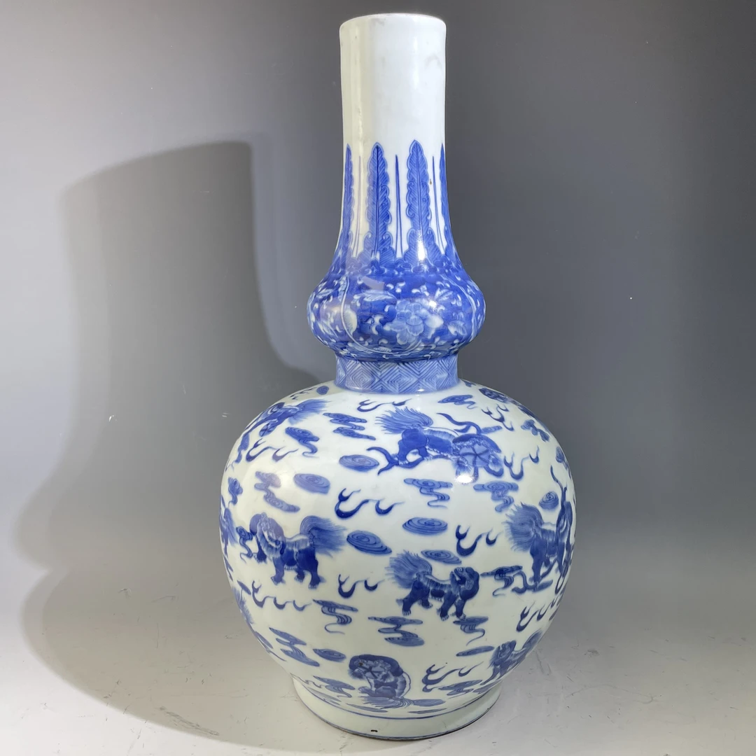 朝2/清光绪/青花麒麟云纹葫芦瓶/美82/全品/C1102032/朝阳文物