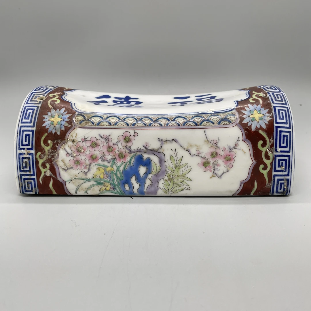 朝2/民国/福德粉彩花卉纹瓷枕/极美82/C1102010/北京朝阳文物
