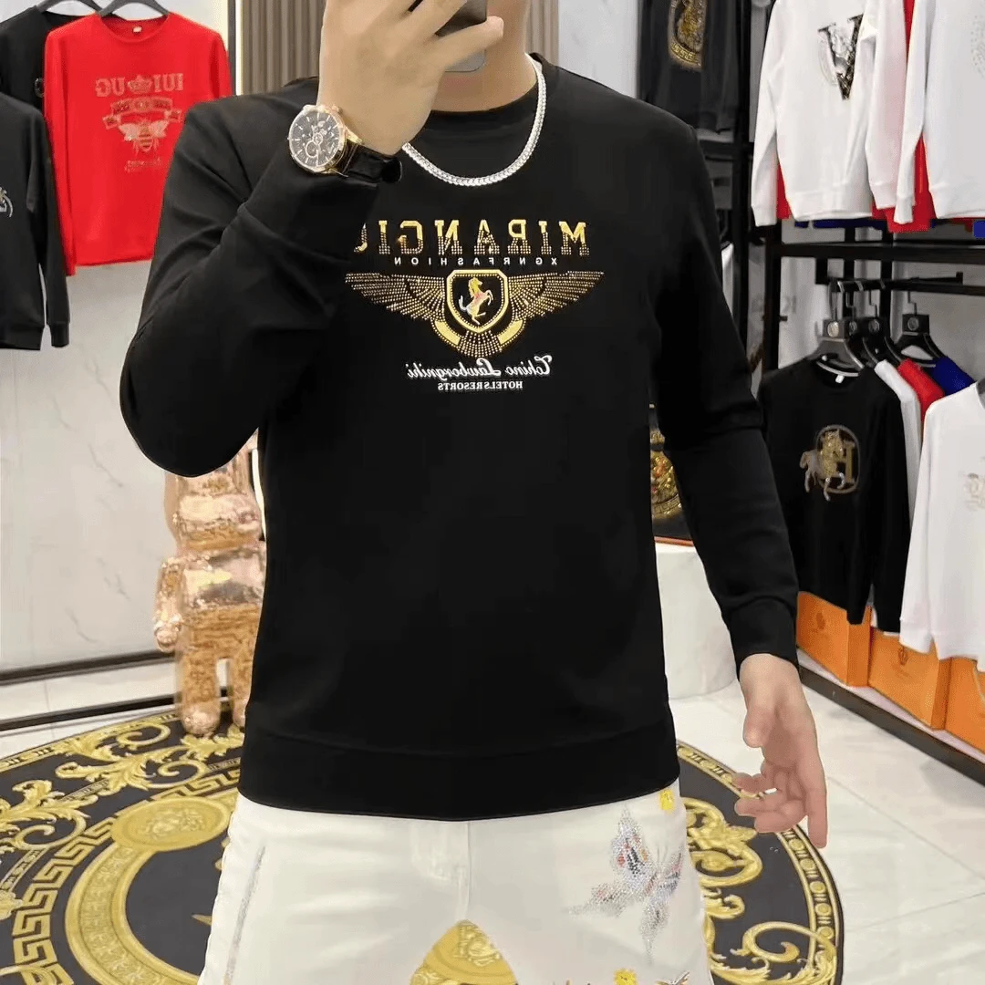 秋冬新款休闲战马男士长袖卫衣爆款时尚百搭轻奢圆领修身男装上衣