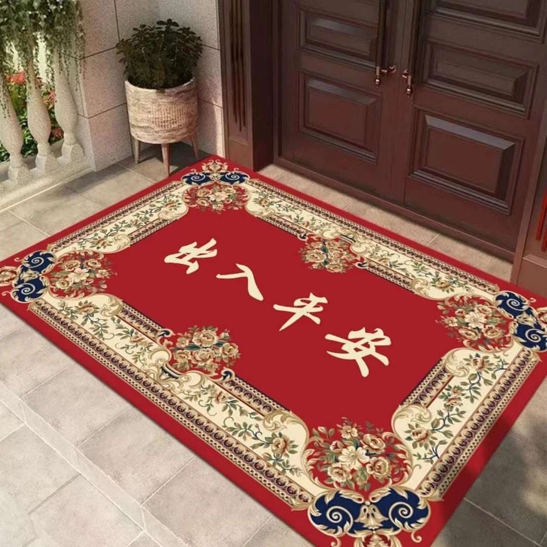 家用入户门地垫红色喜庆玄关门口垫中式用品专用大红布艺用品