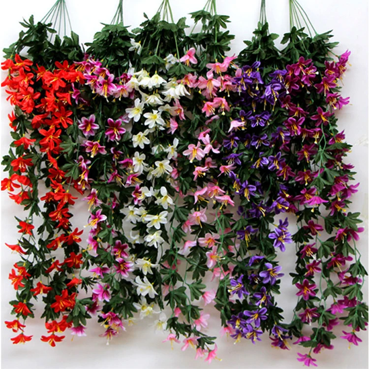 2025新款仿真小百合花墙壁装饰假花仿真壁挂花藤绢花花条吊兰花