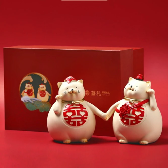 大喜猫摆件装饰品发财猫结婚订婚礼物送闺蜜新人礼品新婚
