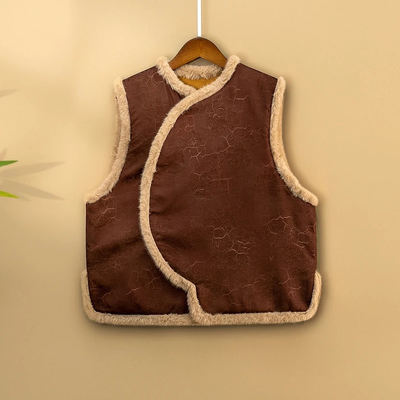 【锦檀】加棉加厚秋冬马甲新中式圆领提花宽松冬季保暖上衣马夹女款