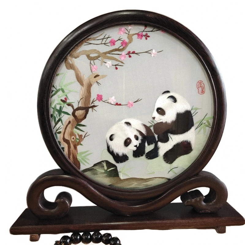 手工蜀绣厂：如意熊猫蜀绣伴手礼，25至28厘米方便携带送礼大方