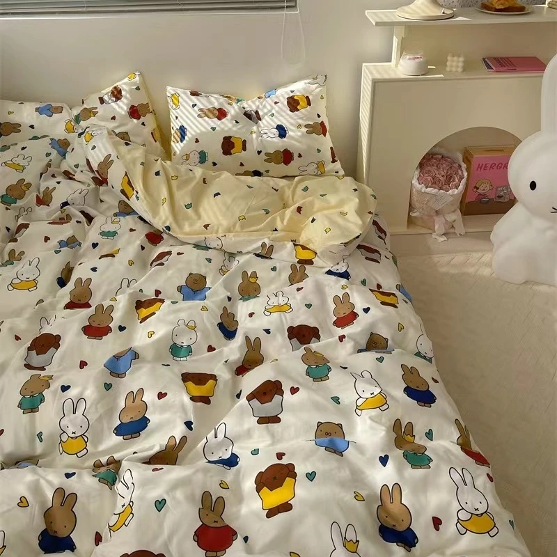 ins可爱卡通米菲全棉四件套北欧风100%纯棉床上三件套四季款可用3