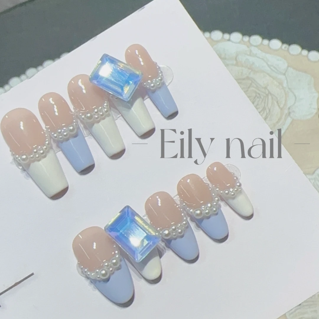 【天空之城】EilyNail设计师轻奢高定纯手工穿戴甲法式珍珠气质温柔