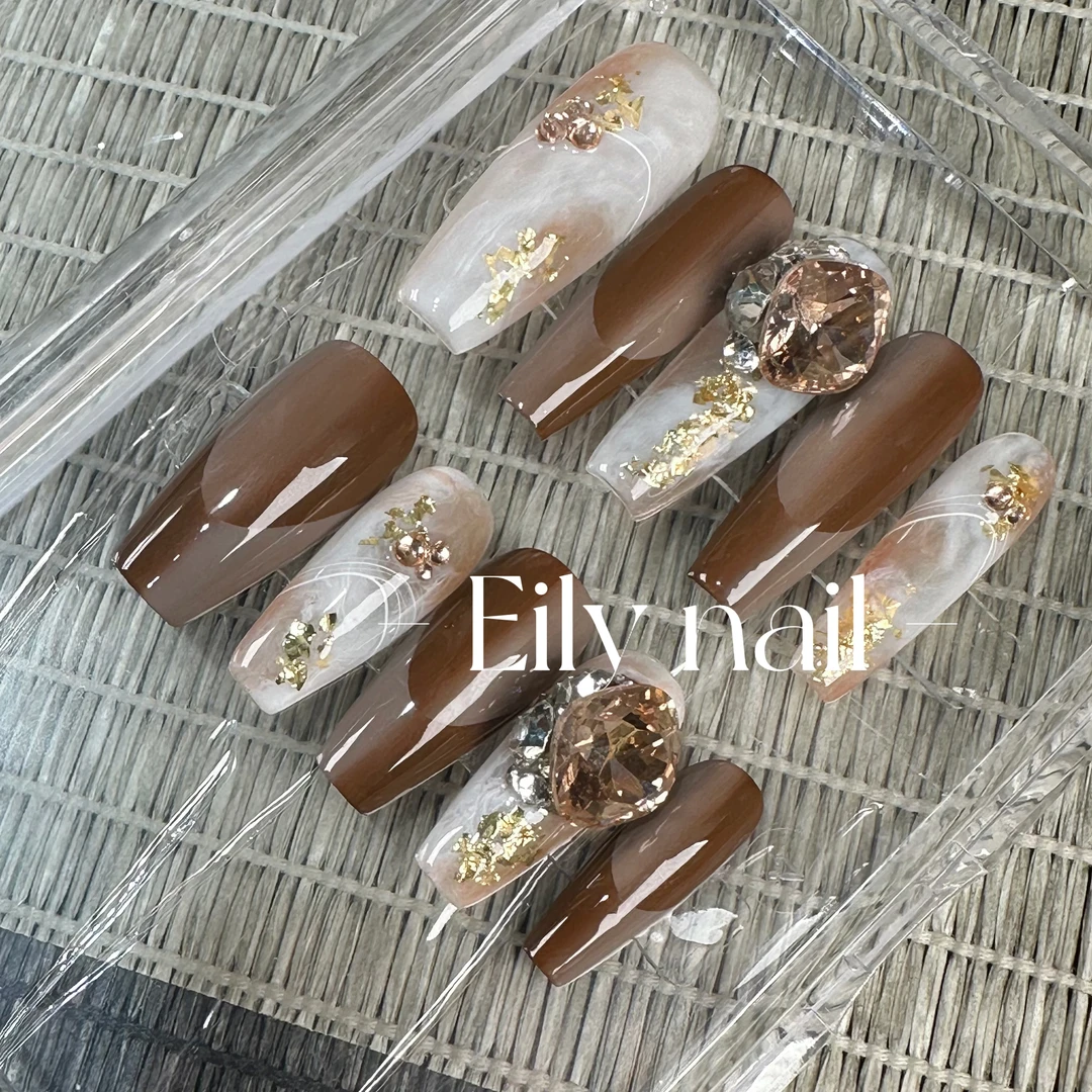 【椰奶咖】EilyNail设计师轻奢高定纯手工穿戴甲空法铂金气质温柔