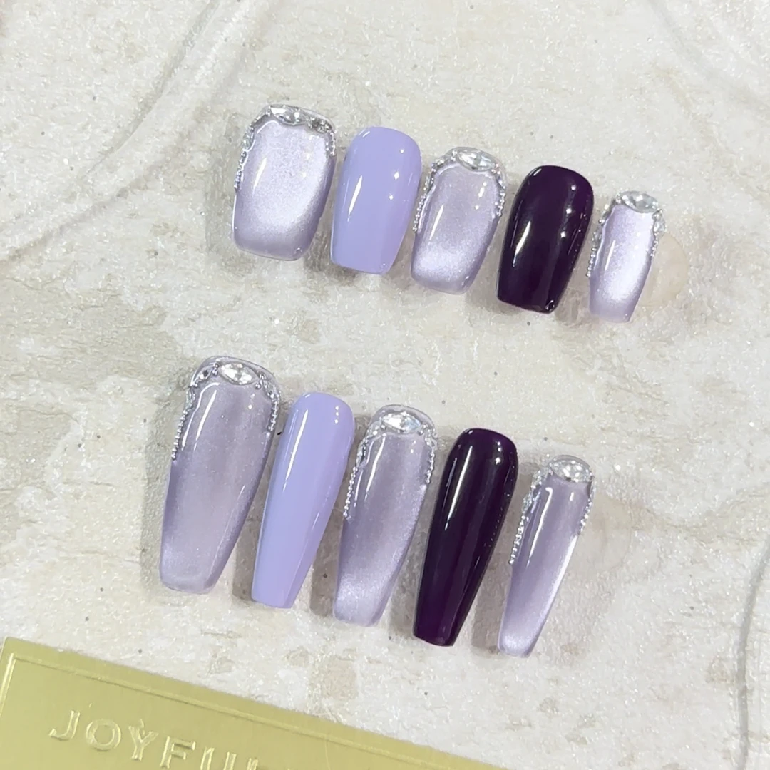 【暮山紫云烟】EilyNail设计师纯手工穿戴甲紫色猫眼纯欲温柔美甲