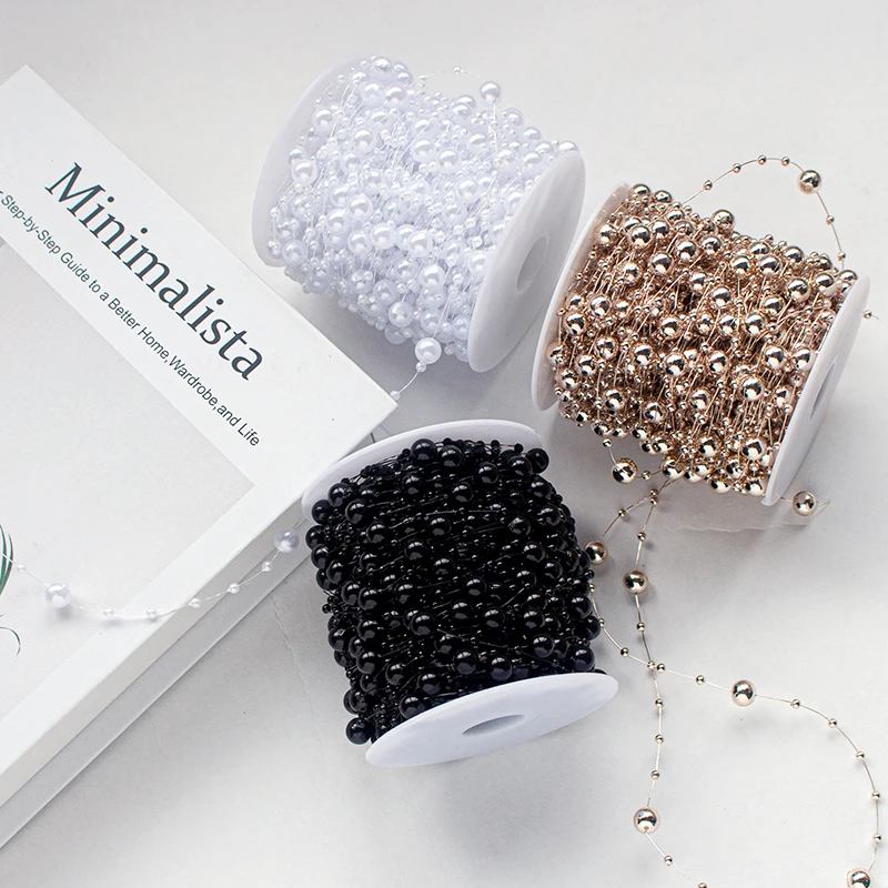 H H 仿珍珠链子 流苏头饰手捧花珠帘8+3鱼线连线珠花束装饰资材