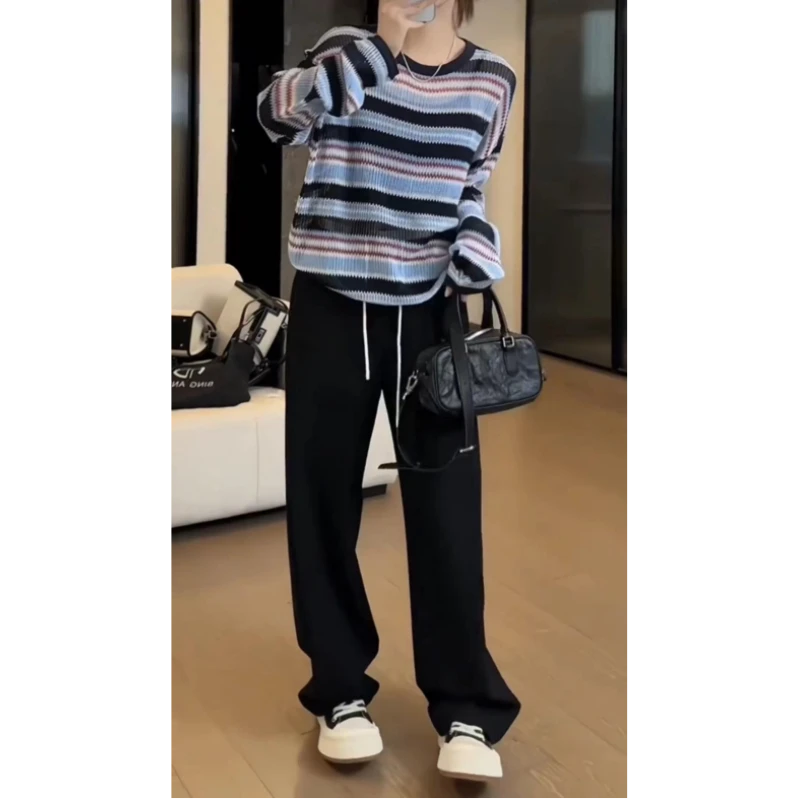 2025早秋新款大码休闲百搭西裤女梨形身材胖mm显瘦显高松紧腰长裤