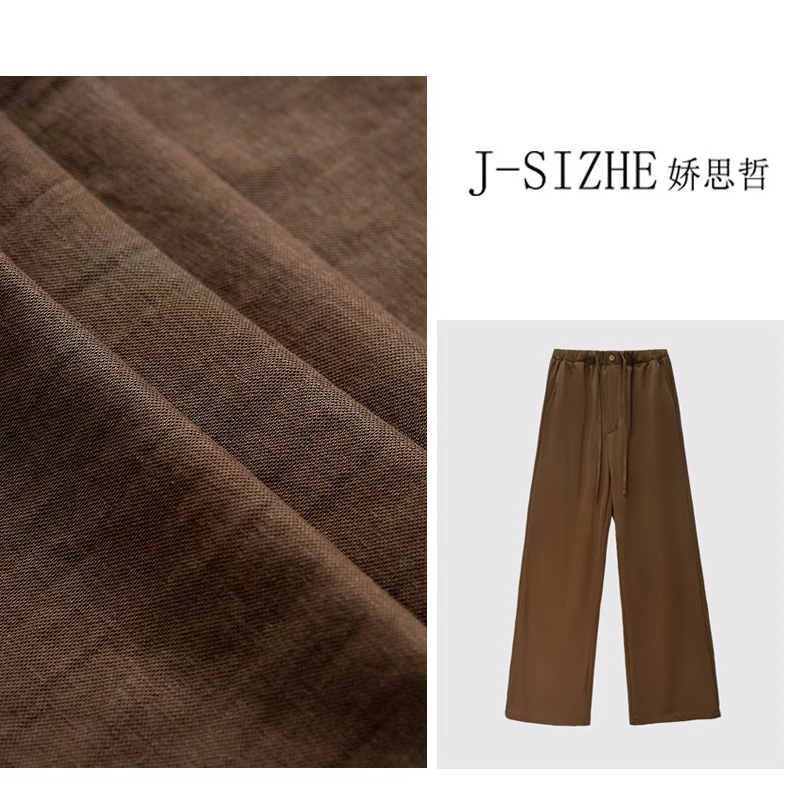 【塑造】新款2025宽松纯色设计师垂感直筒裤麻拖地高腰时尚阔腿裤