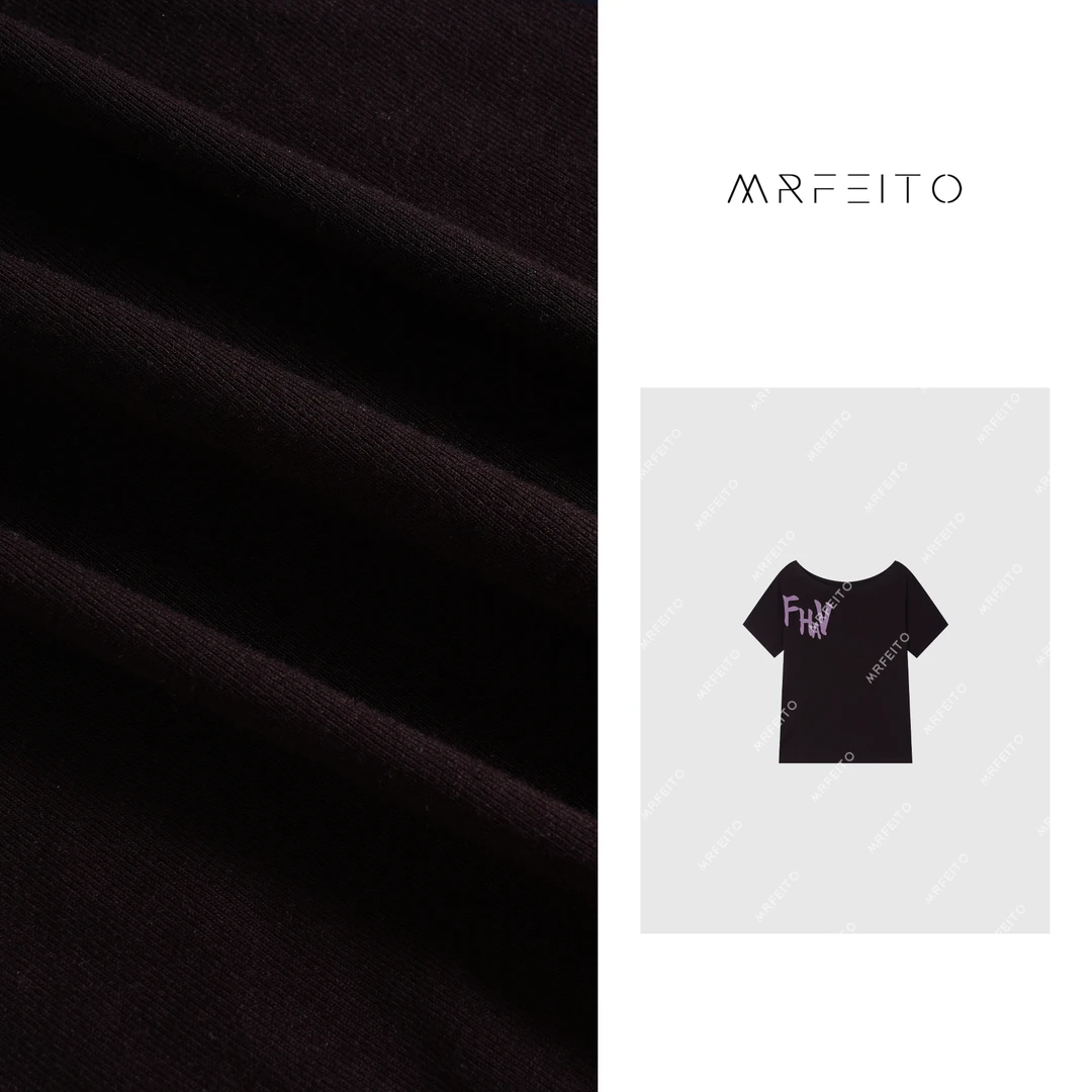 MRFEITO【透纳泉音】时尚字母女士短袖针织衫H16M01Q26512