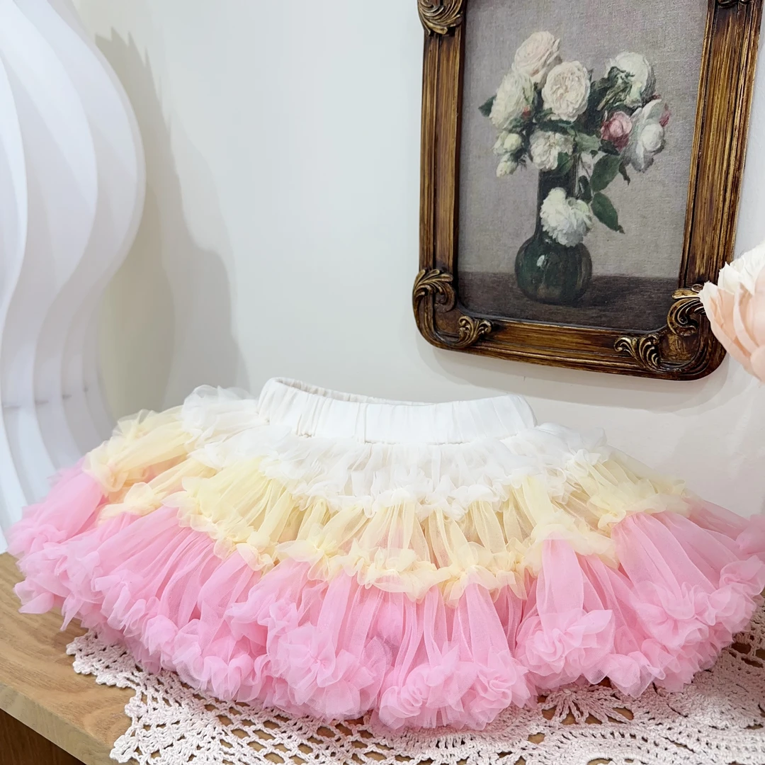 突突裙女童蓬蓬裙超仙可爱风女宝网纱彩色半身裙89178