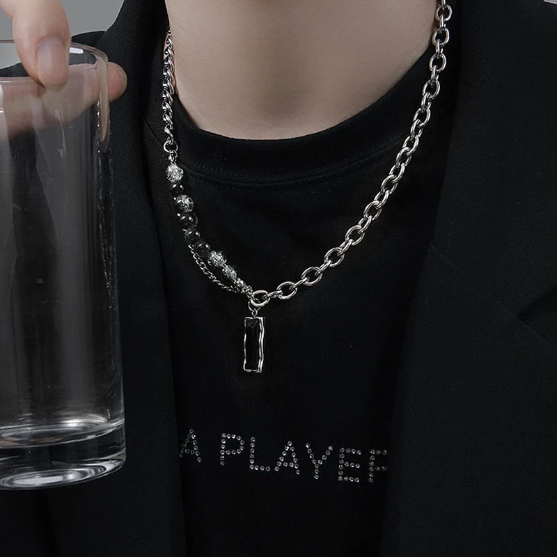 钛钢项链 黑宝石项链男潮原创设计轻奢小众气质配饰嘻哈