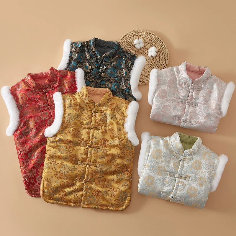 新中式唐装盘扣棉花马甲夹棉保暖拜年服外搭坎肩秋冬女新款马夹