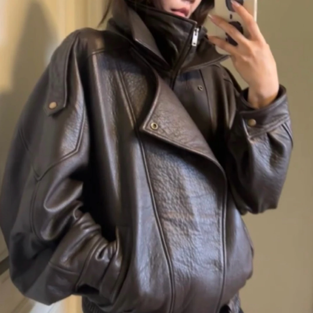 【小皮总】新款进口头层绵羊皮羊泡皮皮衣女生夹克杨树林机车服外套