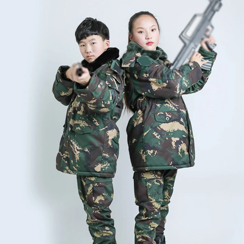 儿童迷彩棉服棉衣男女款棉大衣冬季加厚保暖外套户外迷彩大衣防寒