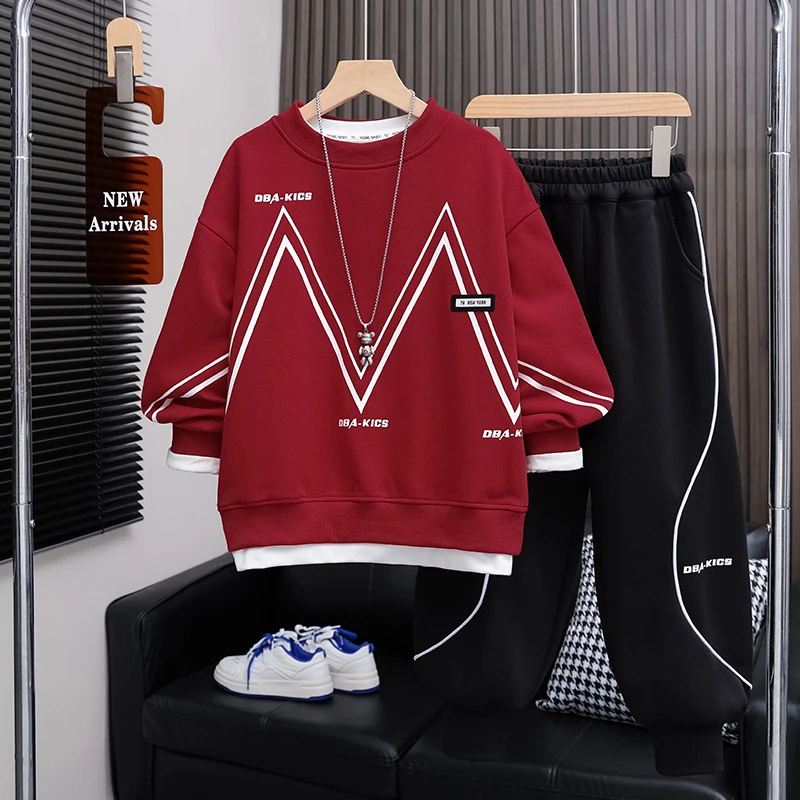 （110-180）中大童亲子装新款时尚百搭潮品大M印花卡绳裤套装 宽松