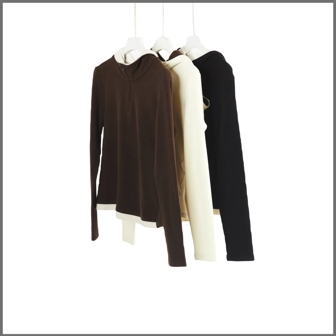 撞色长袖设计卫衣帽衫女装上衣长袖针织时尚百搭